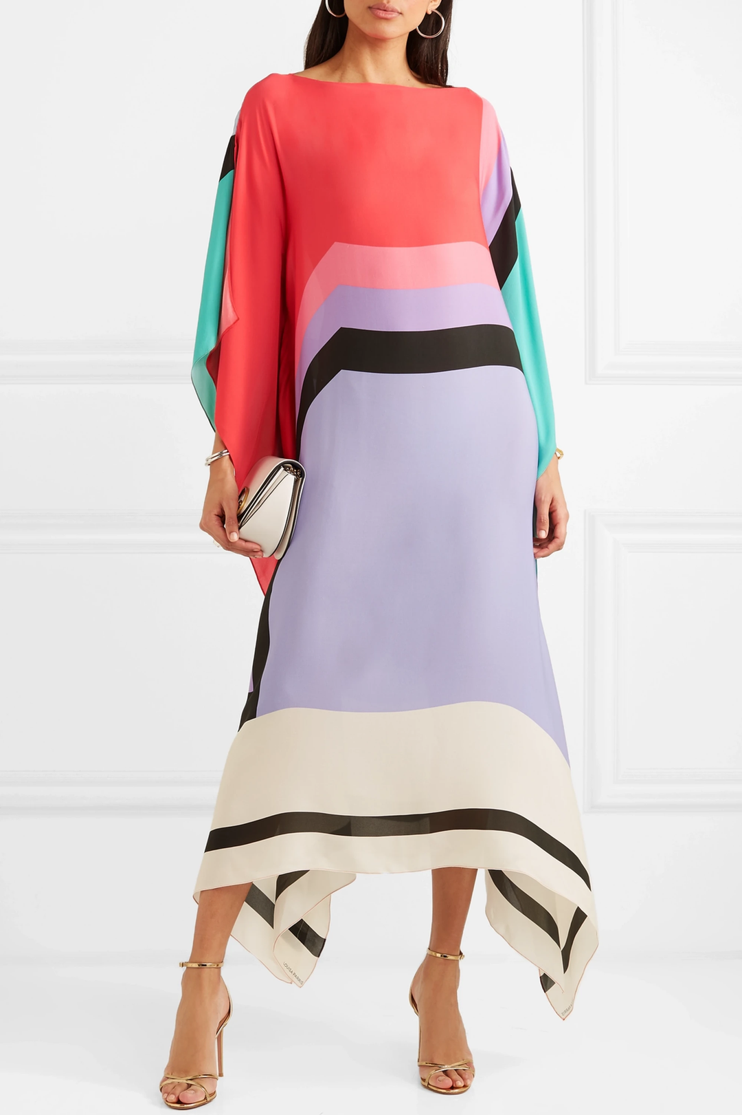 Women's Geometric Print Kaftan Maxi Dress with Batwing Sleeves