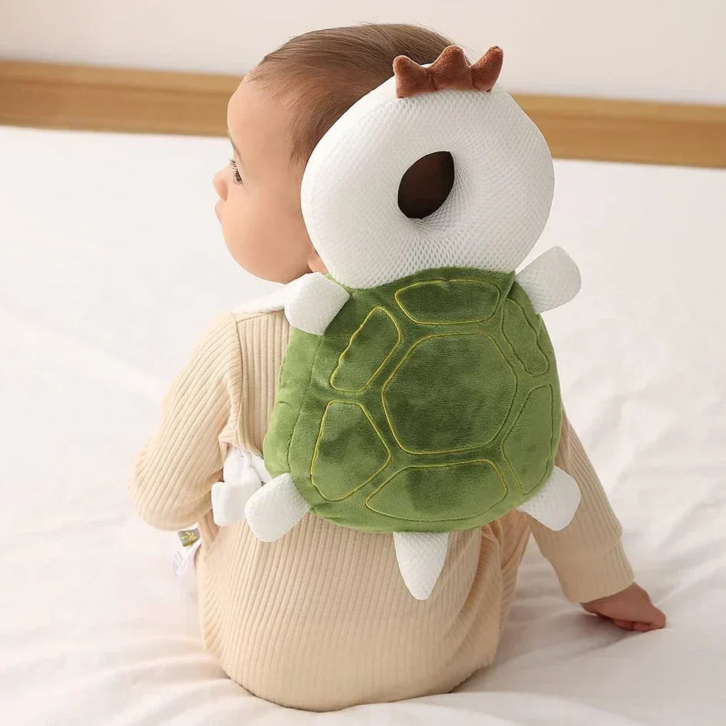 Cute unisex baby head safety cushion, provides soft protection for toddlers learning to crawl. Infant fall prevention.