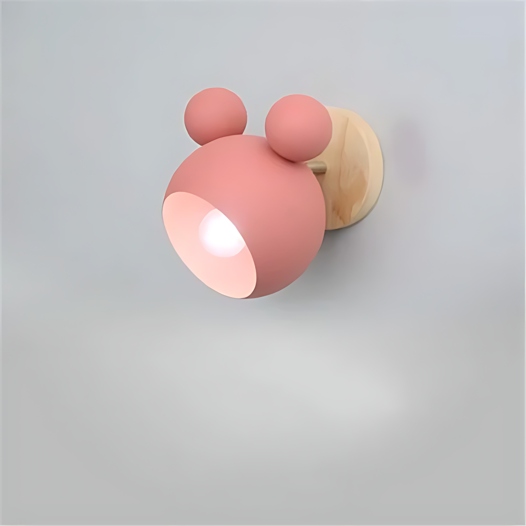 Mickey Mouse LED wall light illuminating a cozy nursery, adding a playful touch to Scandinavian decor.