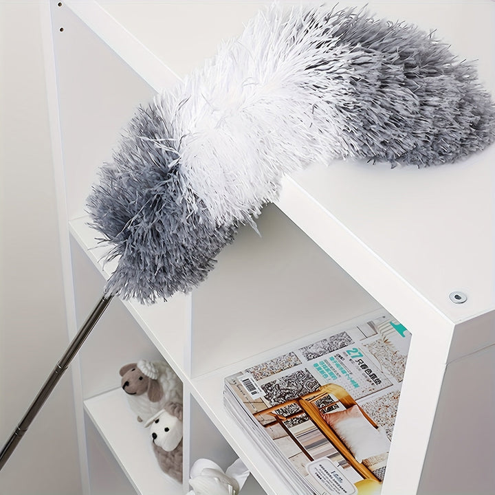 Long handle extendable microfiber duster. Reusable tool for easy household cleaning & car interior.