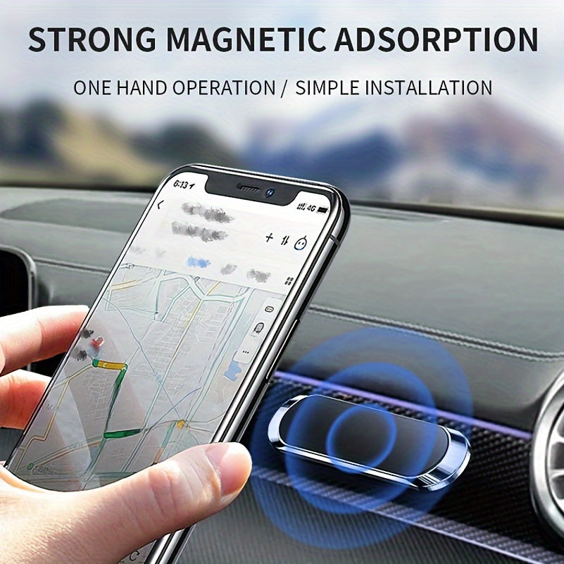 Minimalist dashboard magnetic phone holder; stylish and secure universal phone mount.