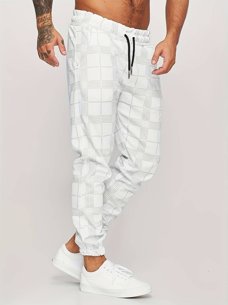Stylish men's checked joggers, ideal for everyday comfort, sporty fashion, and a modern casual look.