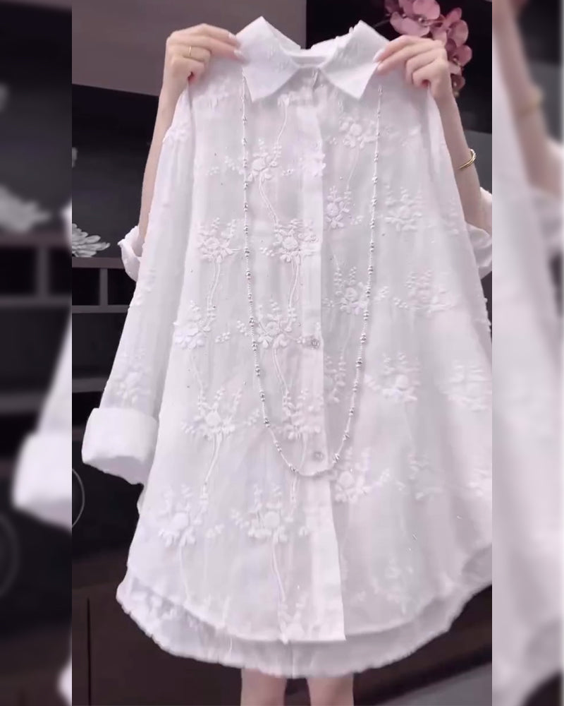 Women's Embroidered Shirt with Dropped Shoulders