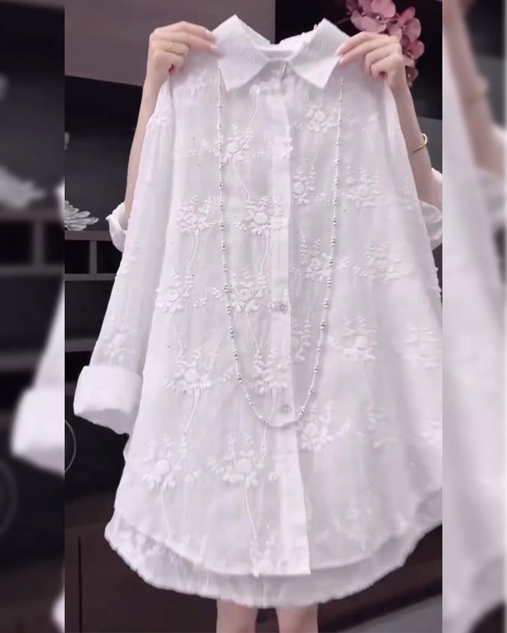 Women's Embroidered Shirt with Dropped Shoulders