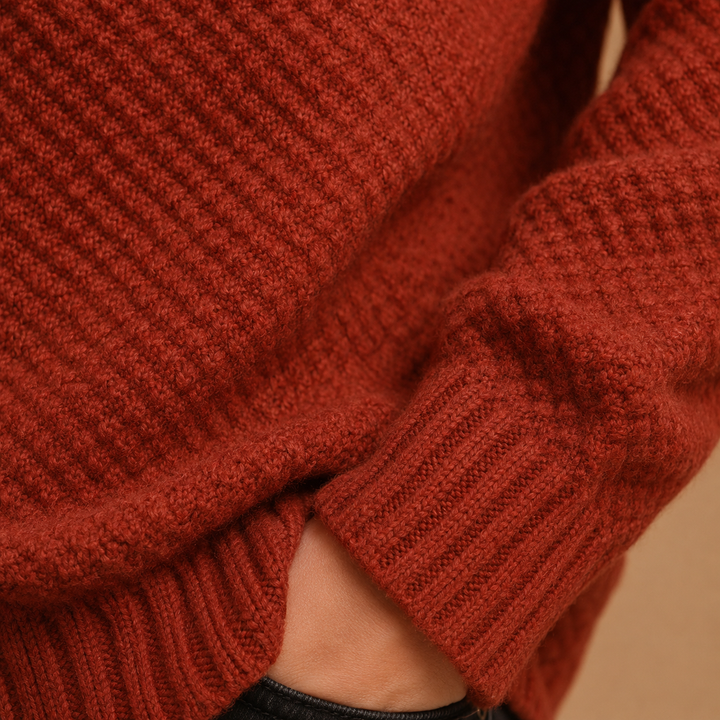Elegant women's classic turtleneck sweater in navy, ideal for sophisticated winter fashion.