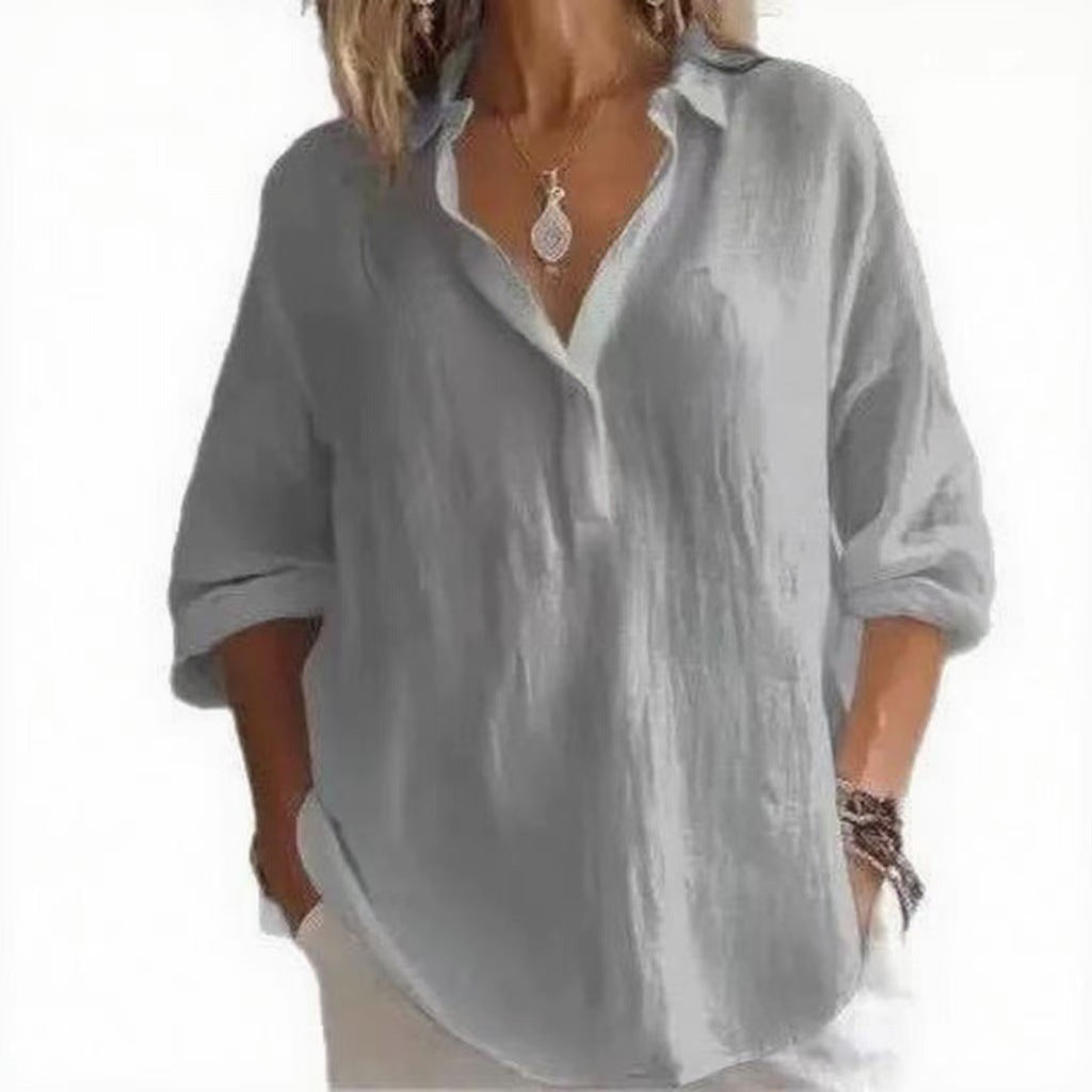 CJ26 women's long-sleeve top, solid color, loose fit. A versatile casual piece for spring & fall.