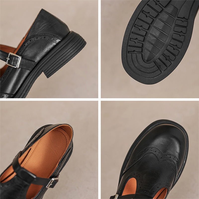 Women's vintage style strap loafers, comfortable and elegant flats perfect for a chic and classic look.