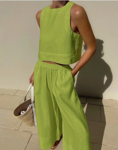 Women's Linen Tank Top & Shorts Set