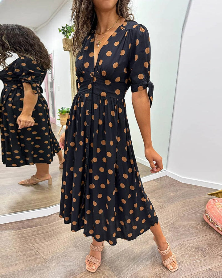 Polka Dot V-Neck Midi Dress