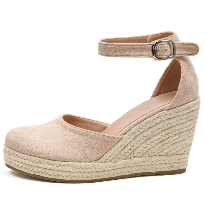 Stylish women's high-heel sandals in a woven design, essential vacation shoes for resort wear.