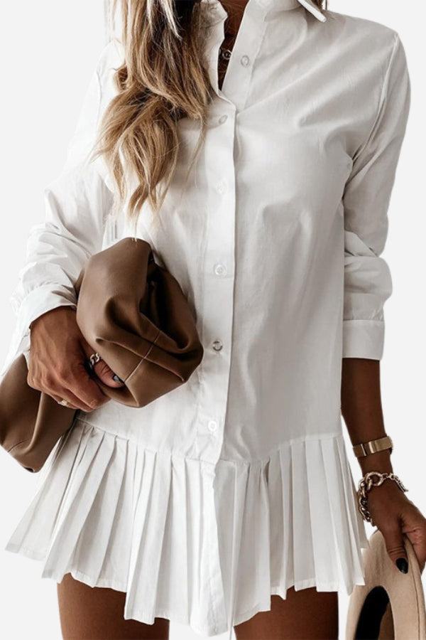 Ellie Women's Long Sleeve Pleated Mini Shirt Dress