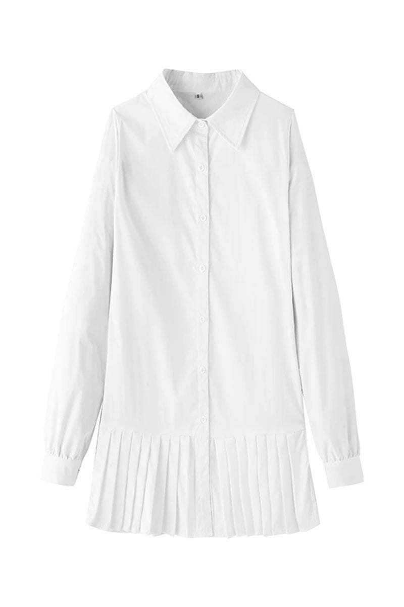 Ellie Women's Long Sleeve Pleated Mini Shirt Dress