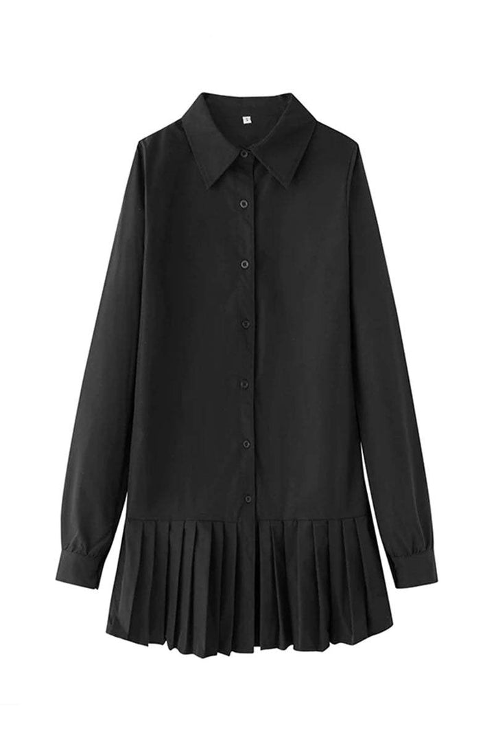 Ellie Women's Long Sleeve Pleated Mini Shirt Dress