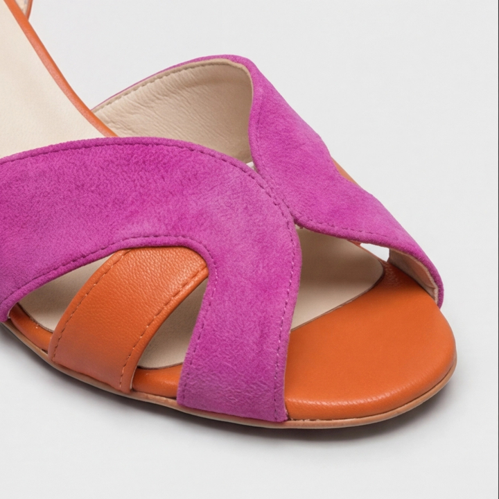 Women's modern color block chunky heels, orthopedic comfort, stable block heel, adjustable strap.