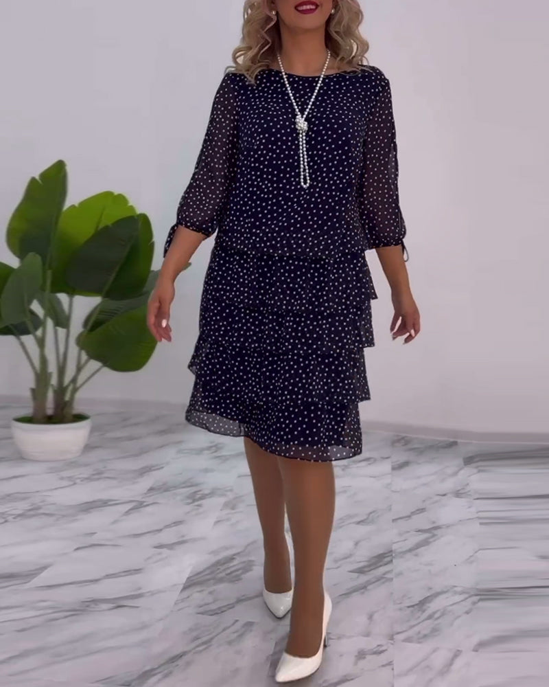 Women's Tiered Polka Dot Dress with Split Sleeves