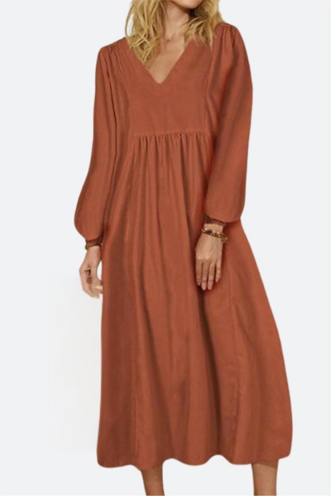 Women's V-Neck Midi Dress Loose Fit