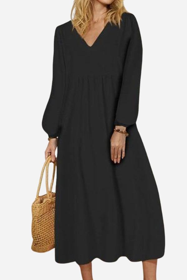 Women's V-Neck Midi Dress Loose Fit