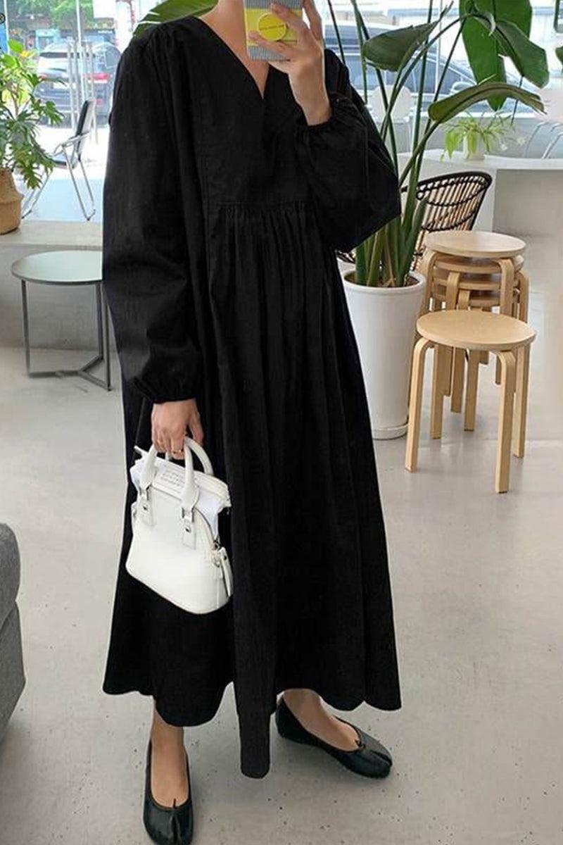 Women's V-Neck Midi Dress Loose Fit