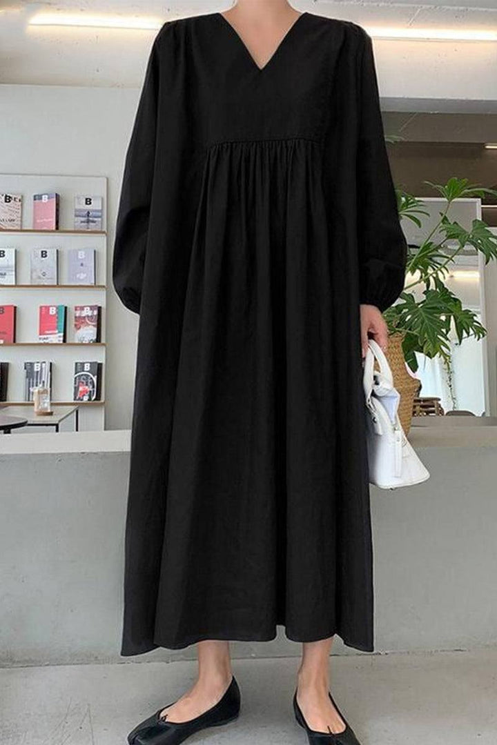 Women's V-Neck Midi Dress Loose Fit