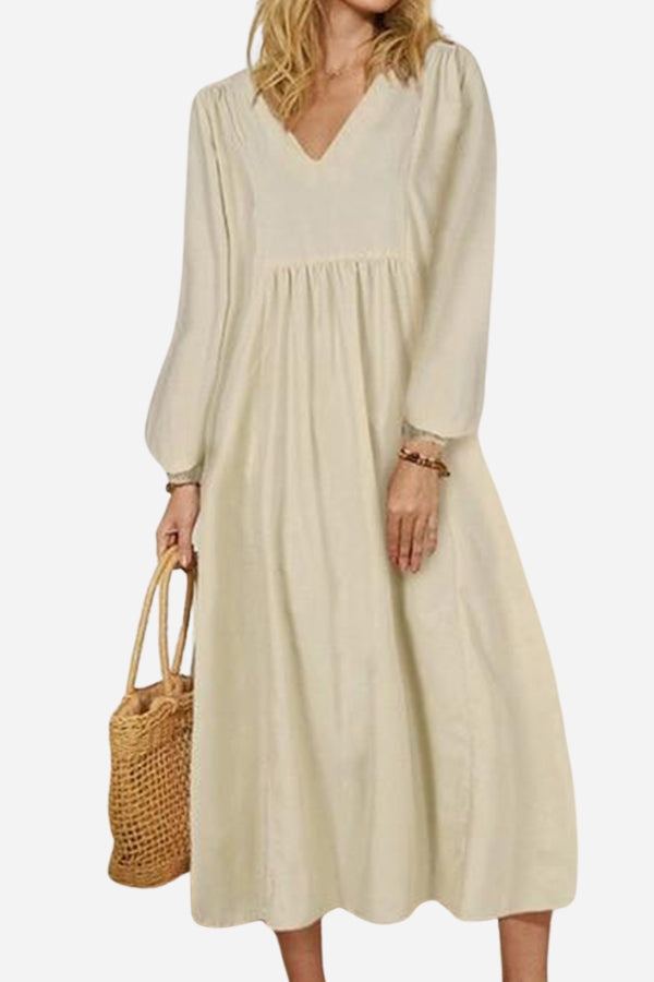 Women's V-Neck Midi Dress Loose Fit