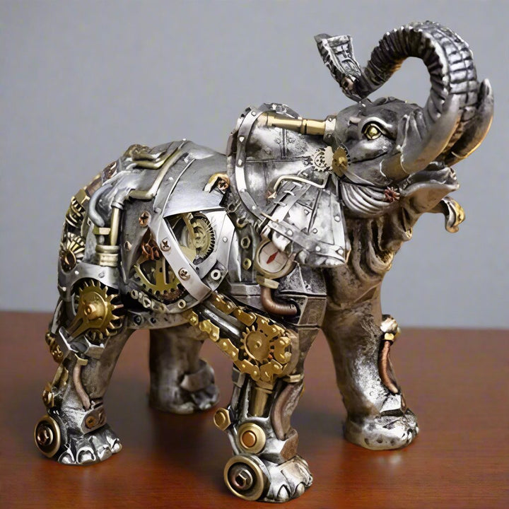 Detailed steampunk owl sculpture, metallic gears & cogs, industrial design, perfect unique gift.