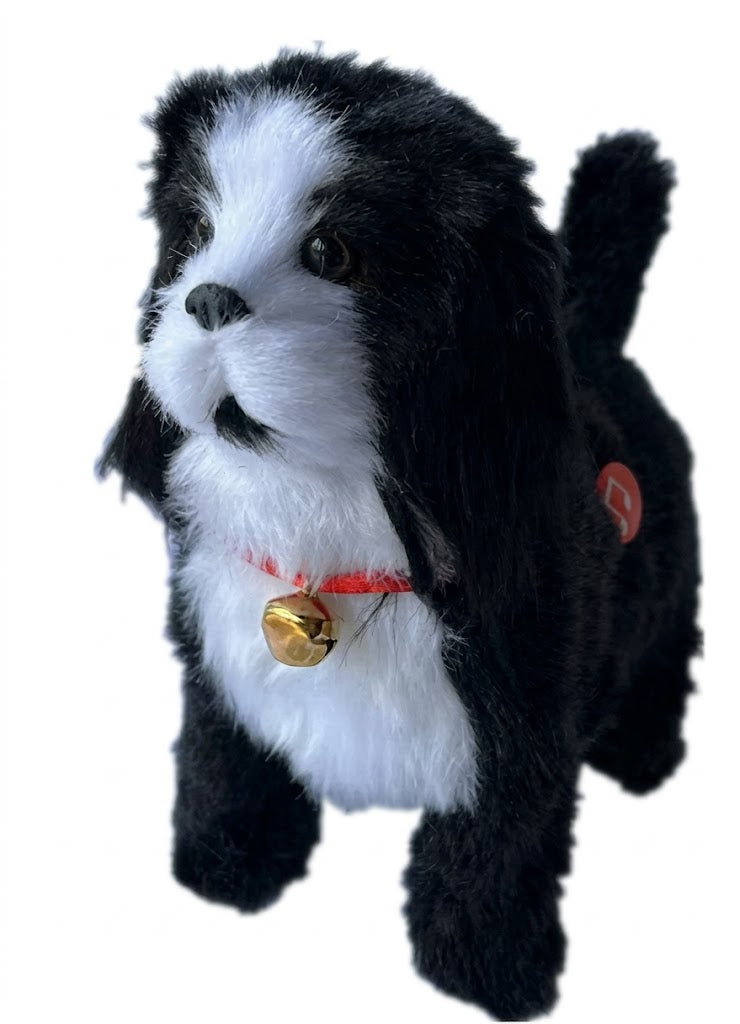 Responsive robot dog toy, plush electronic pet, walking & barking for hours of fun.
