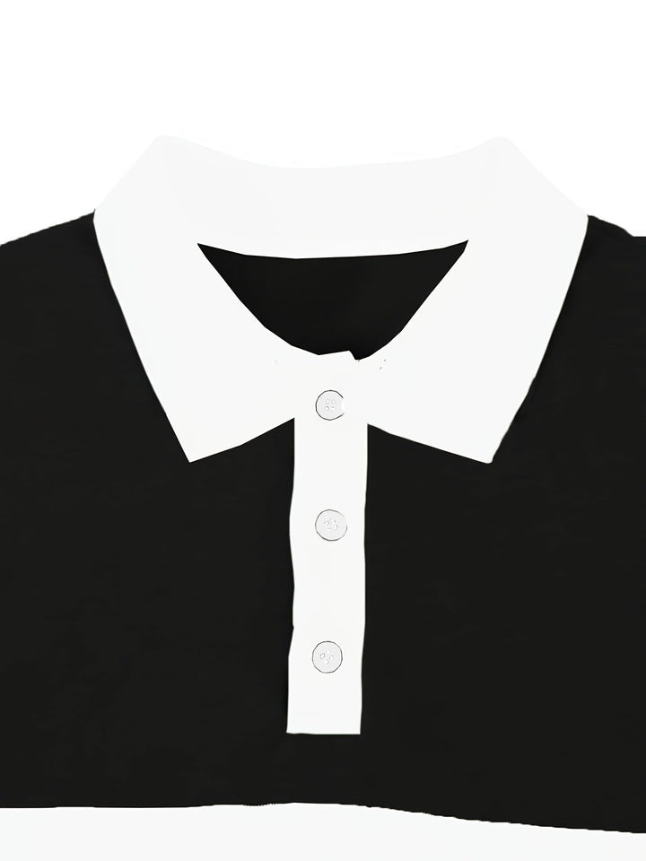 Stylish long sleeve polo shirt for men, two-tone colour block design, comfortable casual wear.
