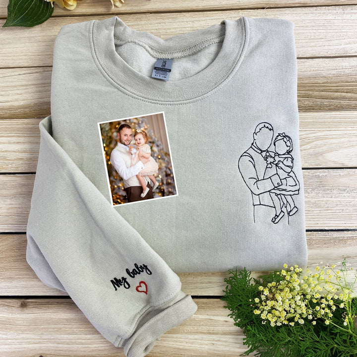 Custom photo hoodie for Dad. Personalized embroidered unisex apparel with music player design.