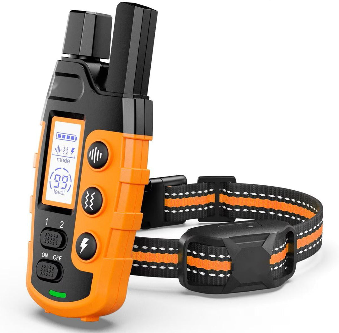 Electric dog training collar with 3300ft remote control. Rechargeable e-collar for pet behavior training.
