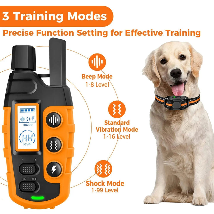 Dog training e-collar with 3300ft remote control. Waterproof, rechargeable for effective dog obedience.