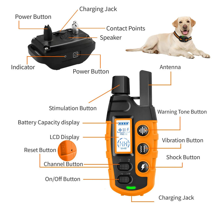 Advanced 3300ft remote control dog training collar. Waterproof e-collar for all dog sizes and obedience.