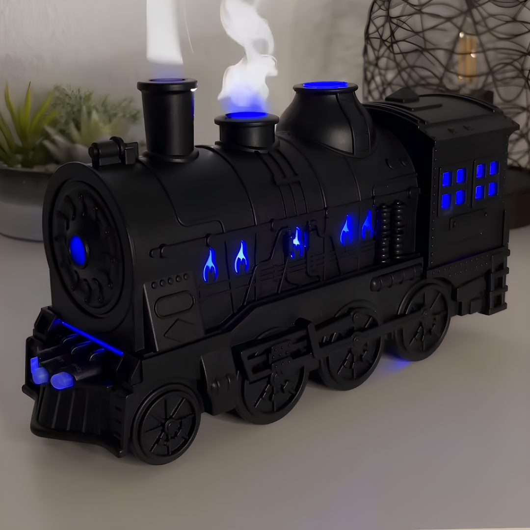 Nvroome Lights vintage train humidifier, cool mist, LED glow for room ambiance & improved air quality.
