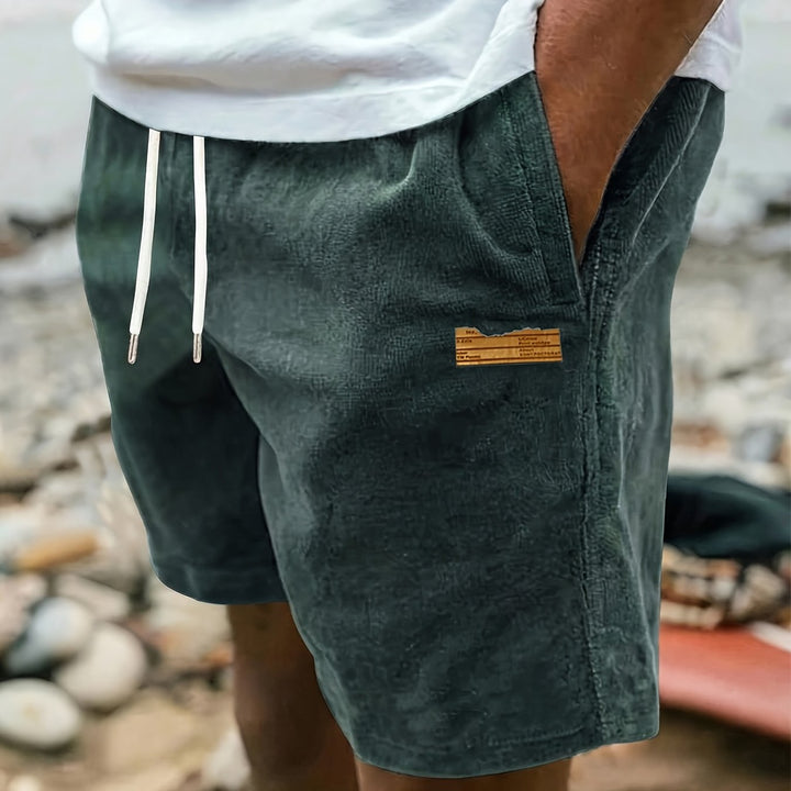 Front view of deep sky blue men's drawstring shorts, showing comfortable relaxed fit.