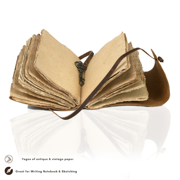 Premium handcrafted vintage notebook, leather look with classic lock, a timeless gift.