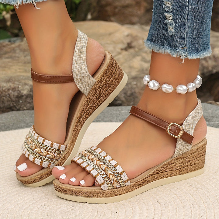 Boho Woven Wedge Sandals - Women's