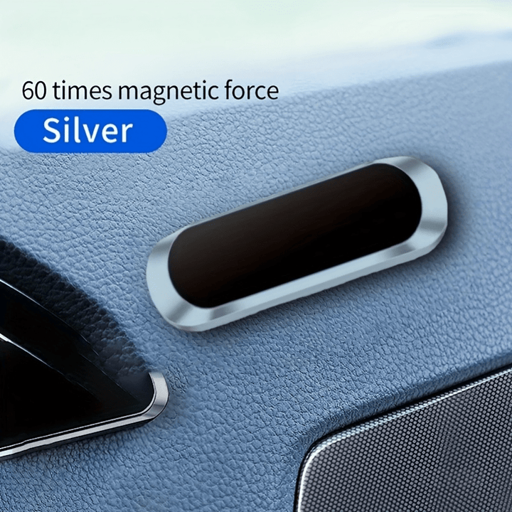 Universal magnetic car holder, compatible with all smartphones, sleek minimalist design.