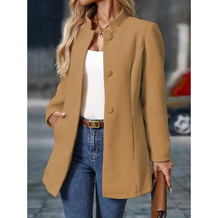 Tailored women's trench coat, elegant stand collar makes it a versatile classic for fall fashion.