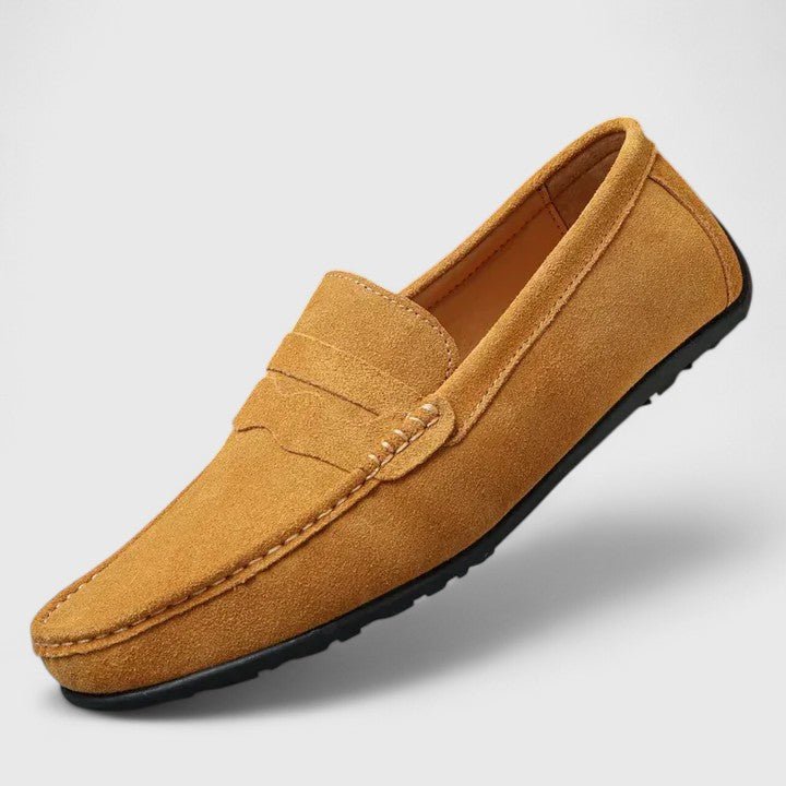 Man wearing premium slip-on loafers, demonstrating everyday comfort and classic mens fashion.