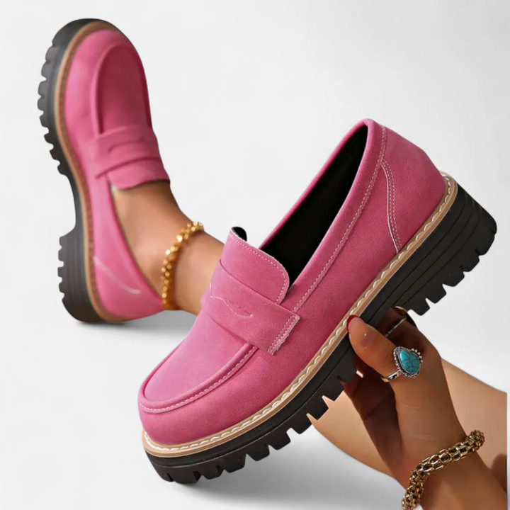 Comfortable women's orthopedic heeled loafers with arch support, ideal for supportive all-day wear.