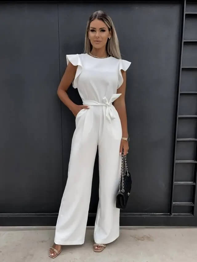 Women's Ruffle Sleeve Wide-Leg Jumpsuit