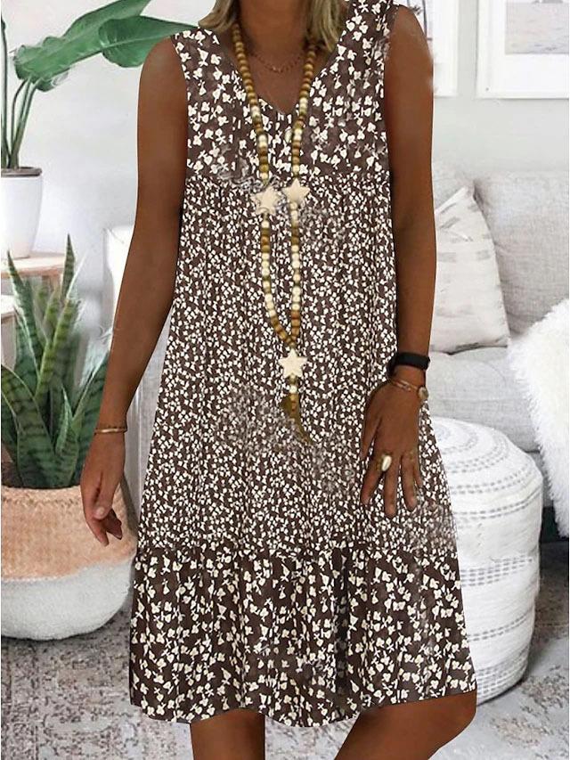 Floral V-Neck Sleeveless Midi Dress