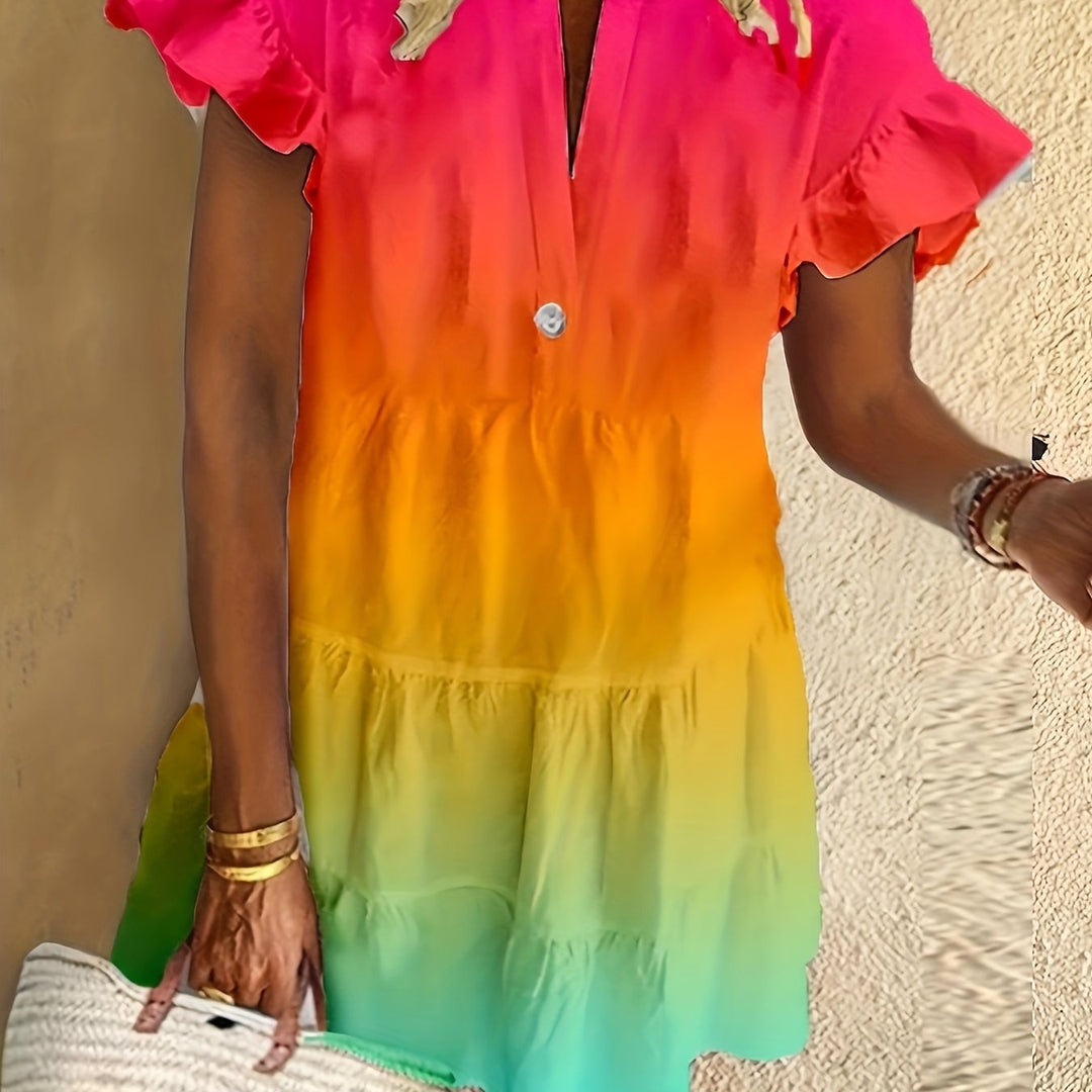 Women's Rainbow Flowy Maxi Dress