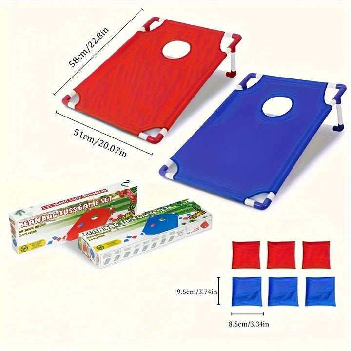 Compact, foldable portable cornhole game set with carry bag, ideal for travel, camping, parties & backyard fun.