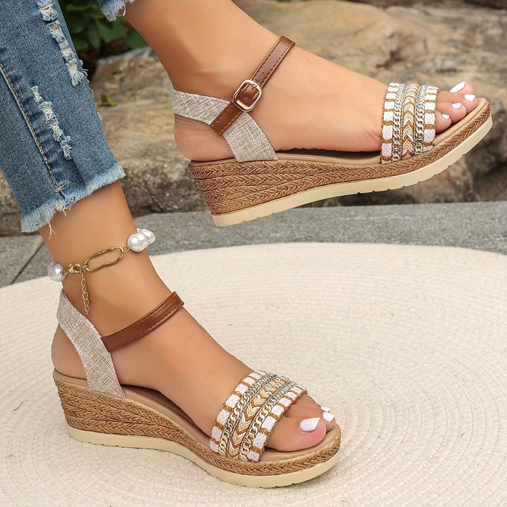 Boho Woven Wedge Sandals - Women's