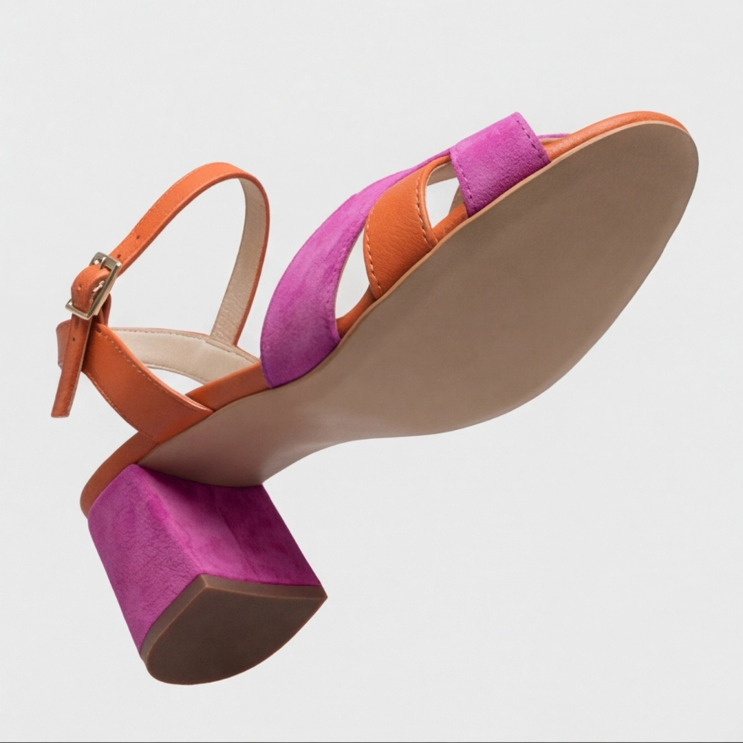 Women's color block chunky heels with adjustable strap; orthopedic for comfort, stylish modern design.