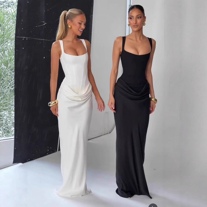 Elegant women's strapless long slip dress, perfect for summer parties, vacation, and formal occasions.