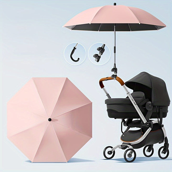 Stroller umbrella with UV protection & wind resistance. Lightweight & portable for all weather conditions.