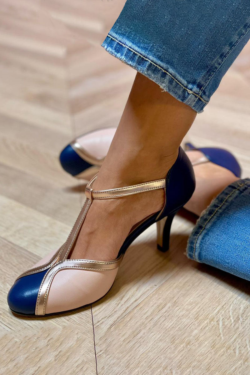 Women's T-Strap Pumps with Round Toe