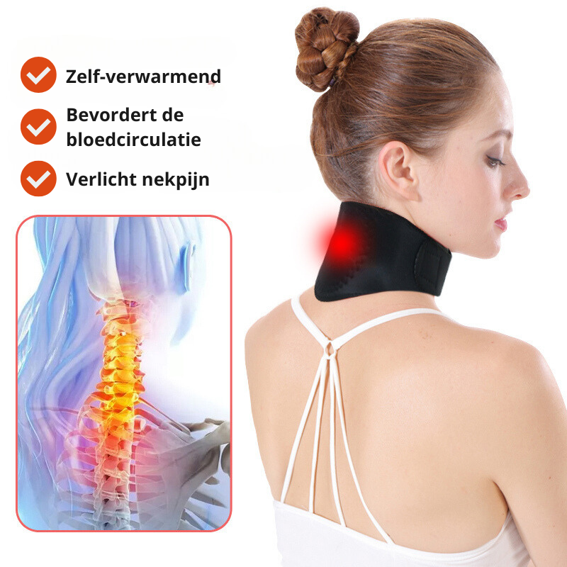 Adjustable magnetic therapy neck collar with self-heating tourmaline for circulation boosting & relief from neck pain.