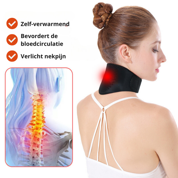 Adjustable magnetic therapy neck collar with self-heating tourmaline for circulation boosting & relief from neck pain.